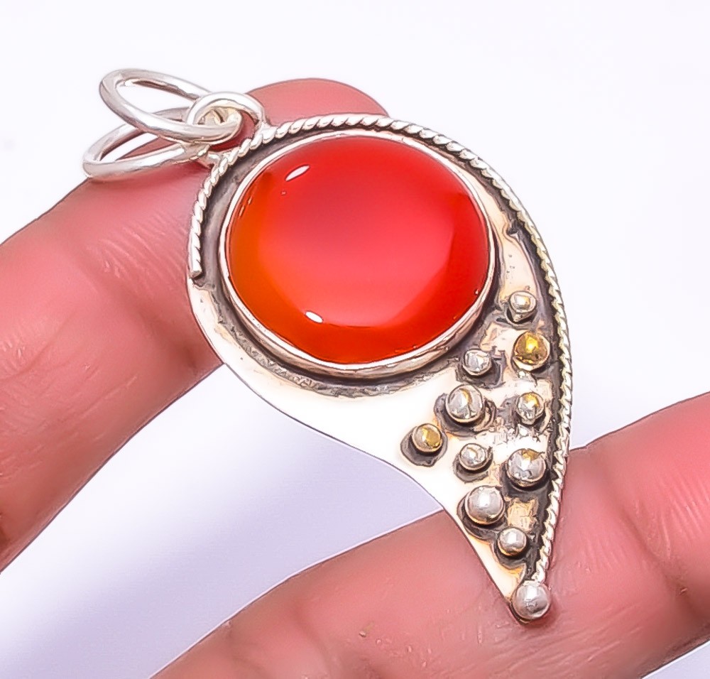 Carnelian – Brazil 925 Silver Plated Bali Pendant 2.03″ P1453-18