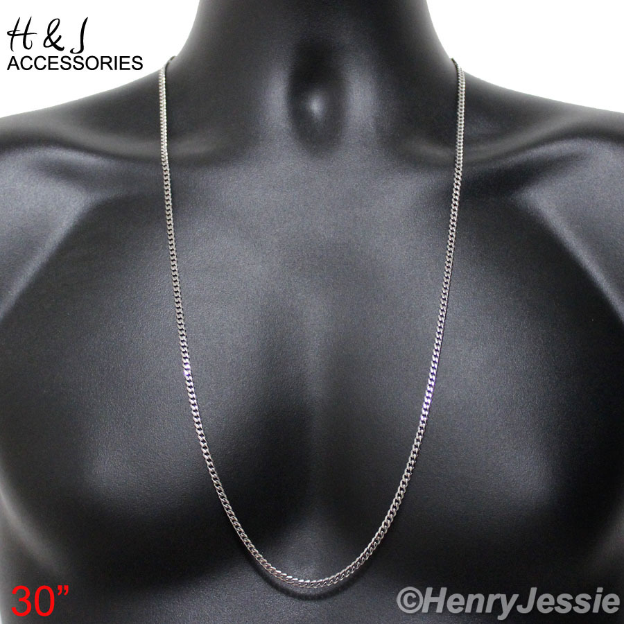 18-36″MEN Stainless Steel 3mm Silver Miami Curb Chain Blue Rhinestone Pendant*98