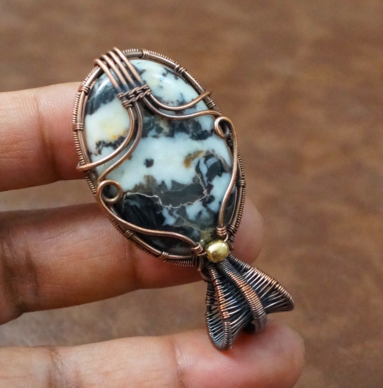 Buffalo Jasper Gems Copper Wire Wrapped Pendant Birthday Gift Jewelry (PD-80