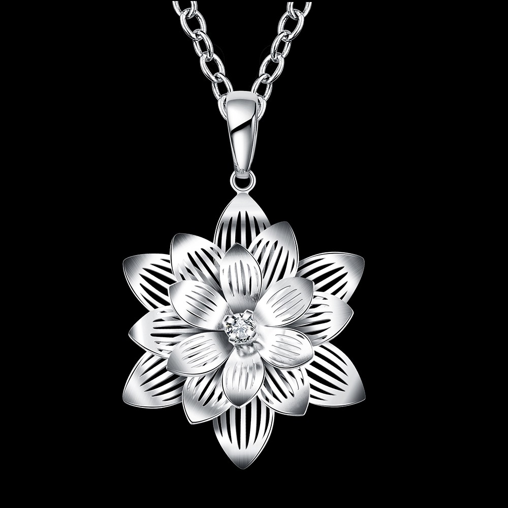 Classic 925 Sterling Silver Filled SF Flora CZ Pendant Necklace N-A650 Gift