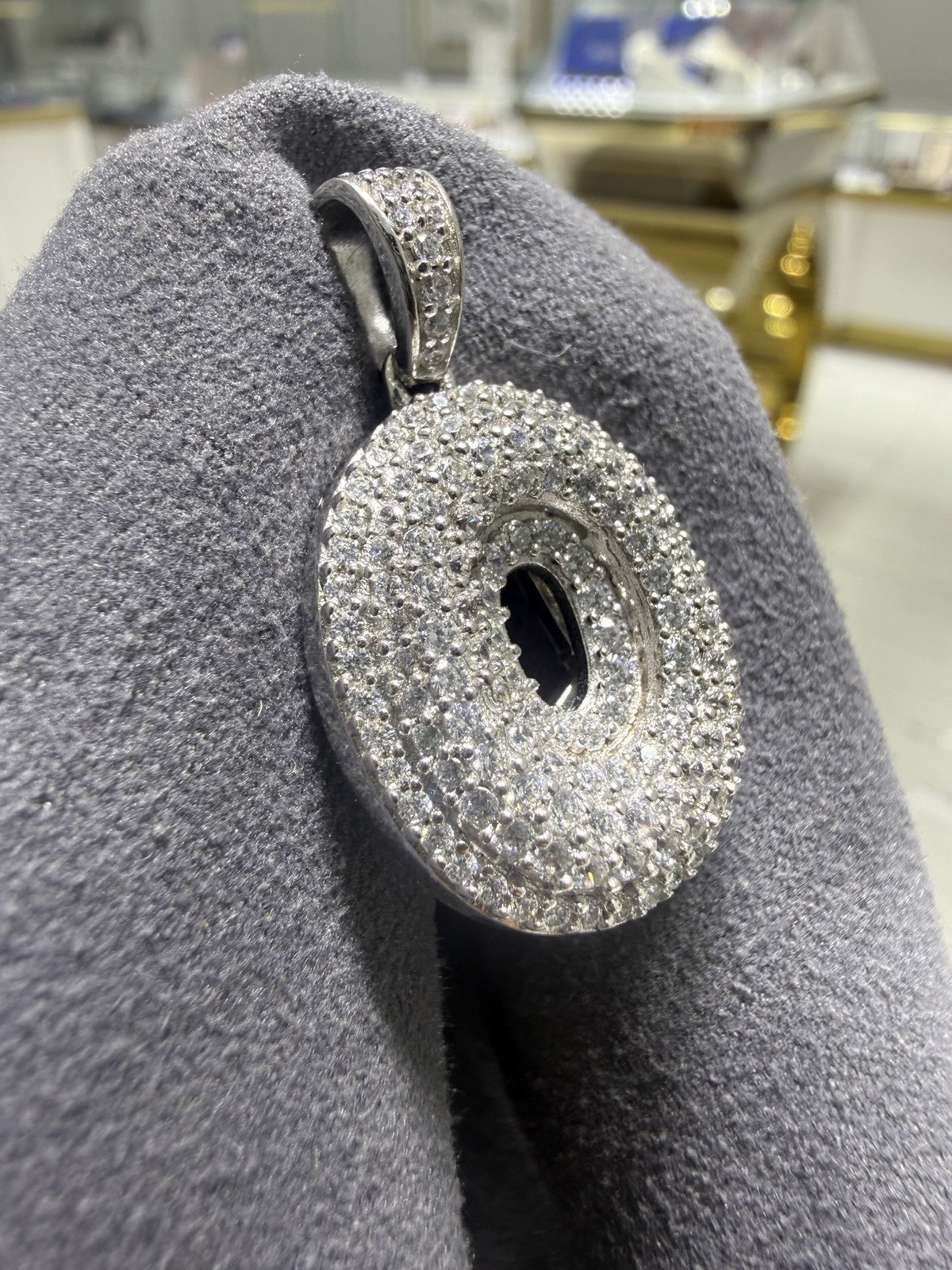 925 Silver Metal Pavé White/Colorless Round Circle Pendant Charm with Bail