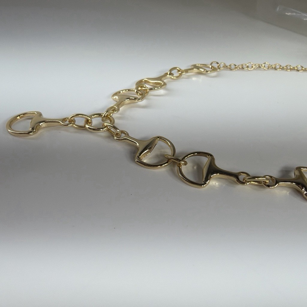 Gold Tone Cable Chain Charm Pendant Necklace Link Accents Lobster Clasp