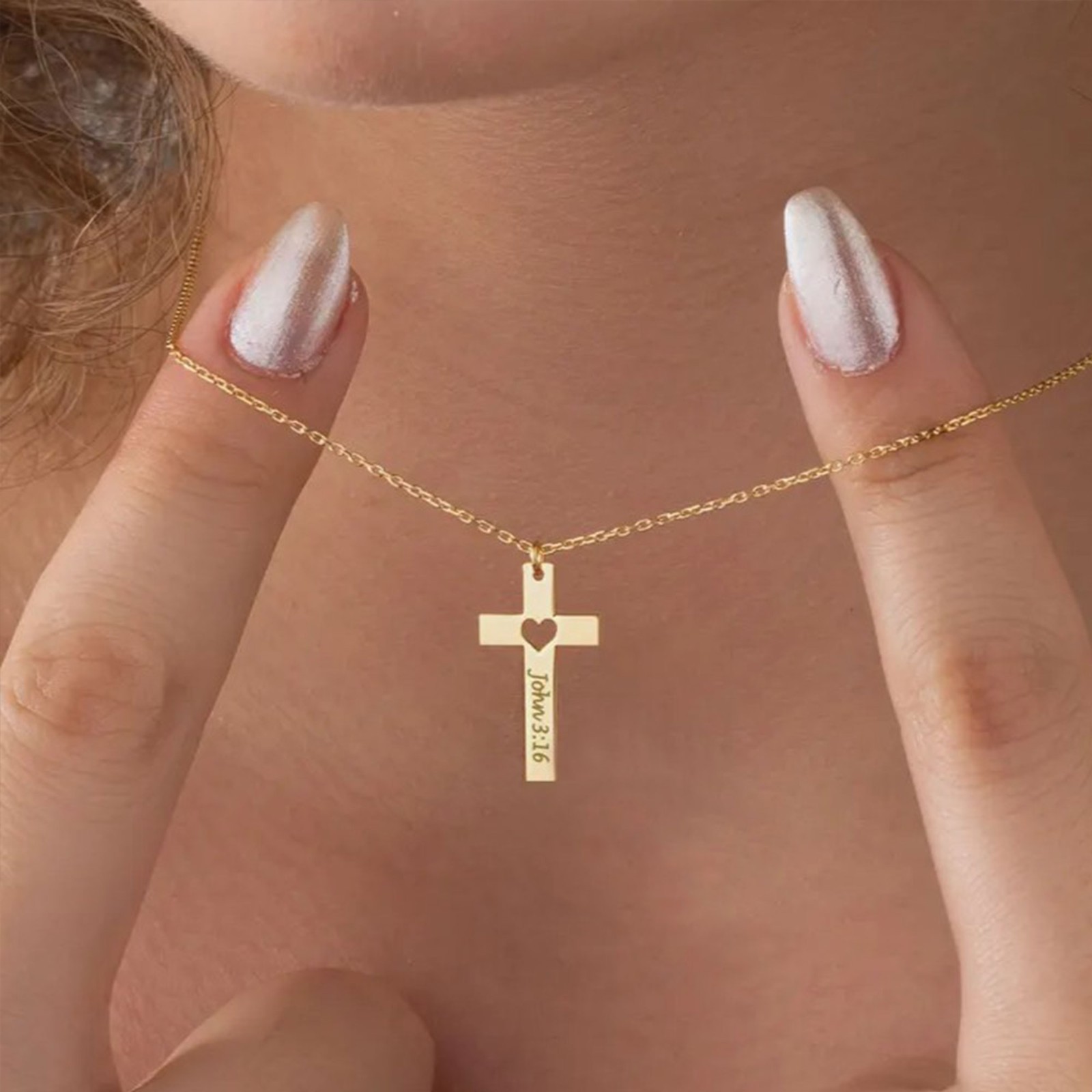 Custom Engraved Cross Necklace with Heart Personalized Faith Necklace for women