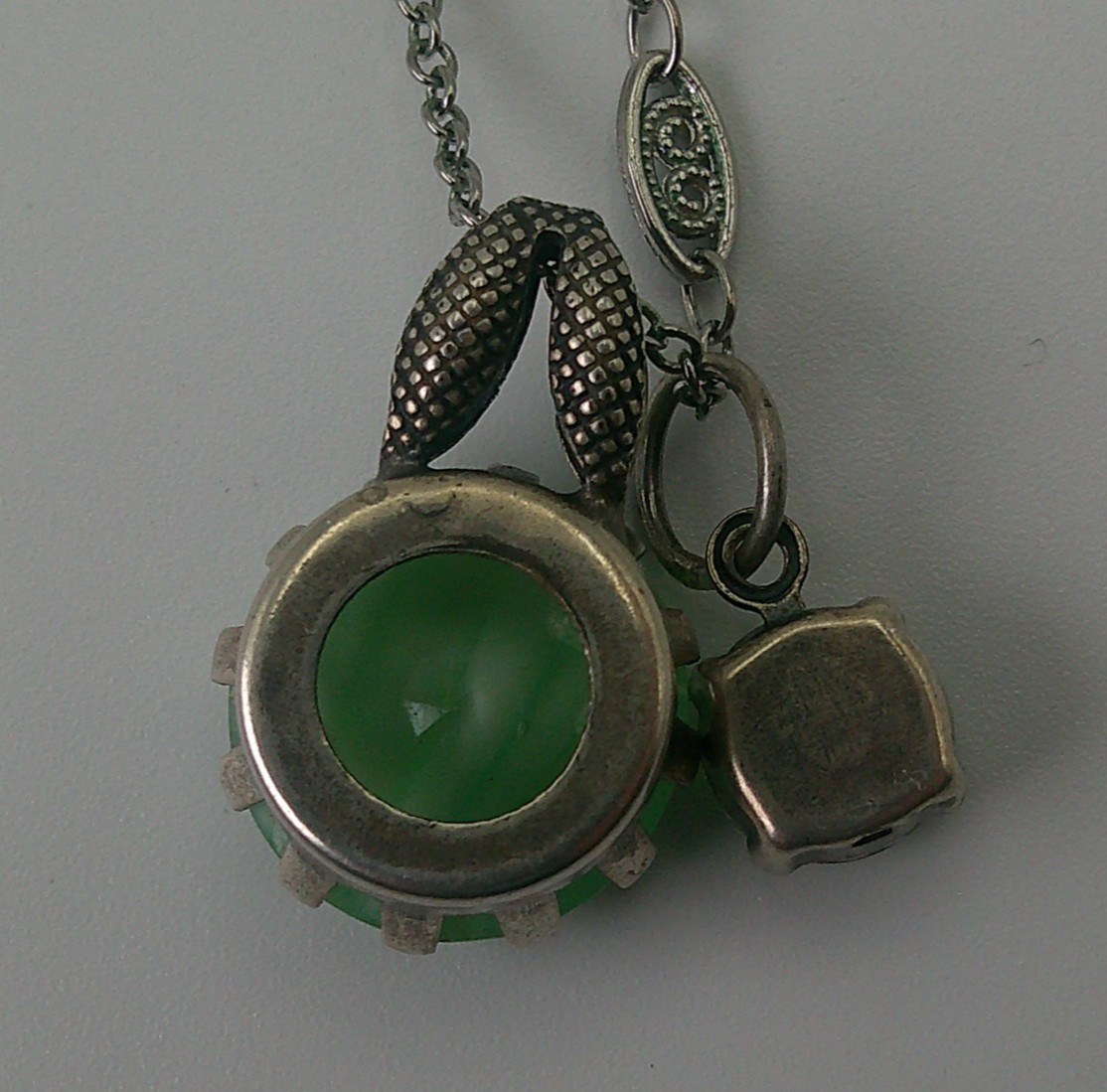 Mariana Rhodium Plated & Mint Green Stone 15mm Pendant Necklace 17-21″ Adjust.