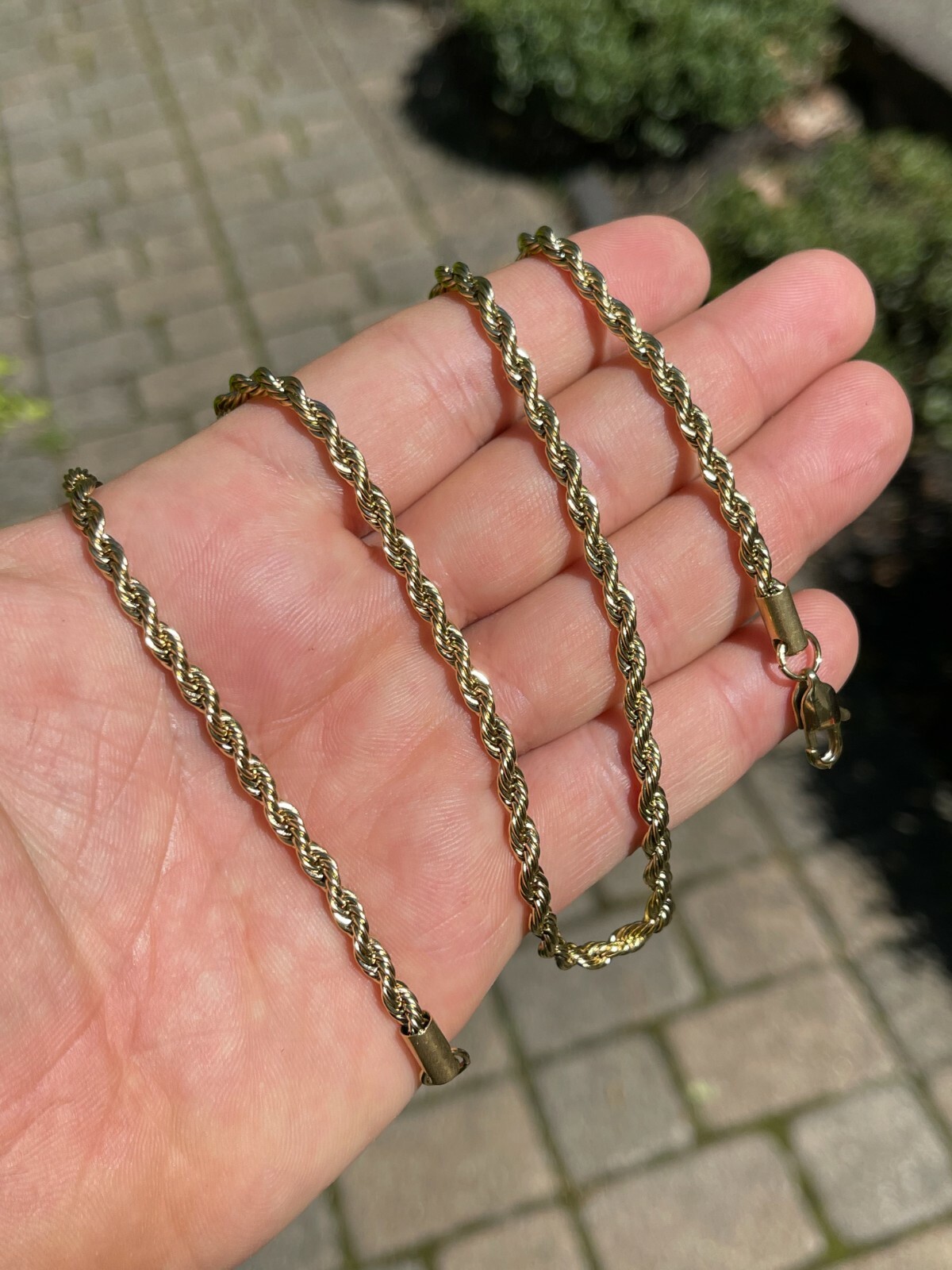 Cadena De CUERDA Real Para Hombre Acero Inoxidable Bañado En Oro De 14K !