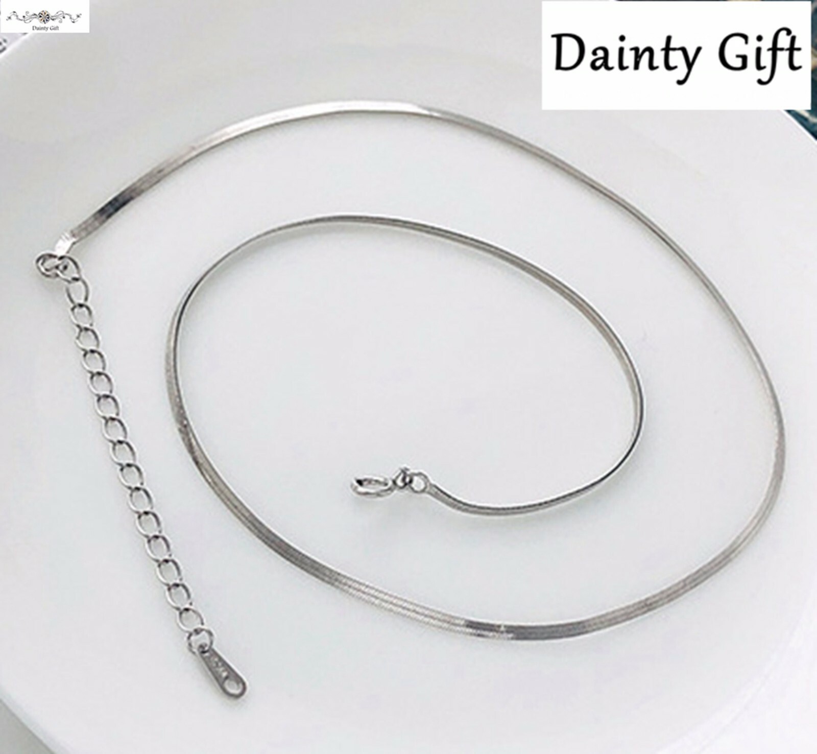 Women Girl 925 Sterling Silver Flat 3mm Herringbone Chain Choker Necklace 14-16″