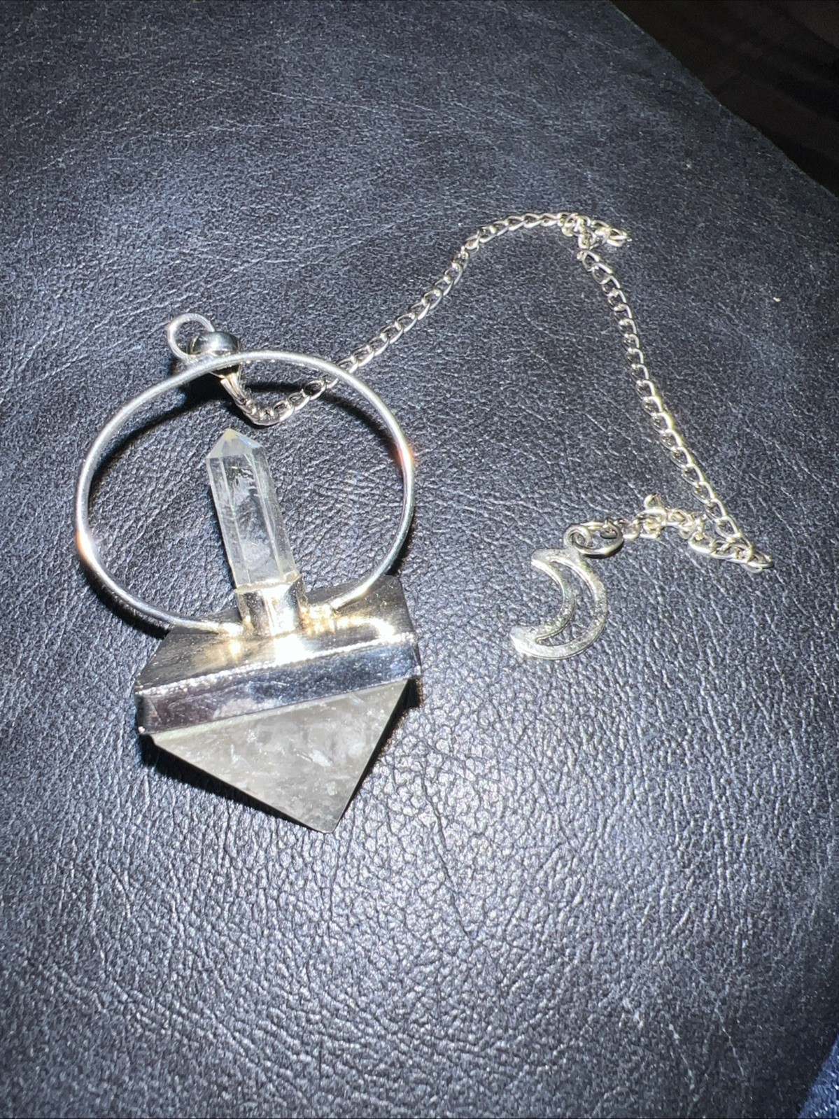 Goddess Provisions Clear Crystal Quartz Pendant And Half Moon On Chain.