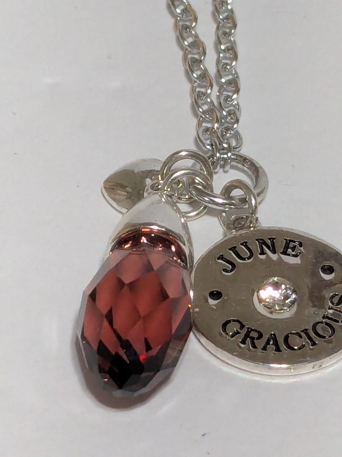 Silver Tone June Birthstone Charm/Pendant Necklace With Faux Alexandrite 18″