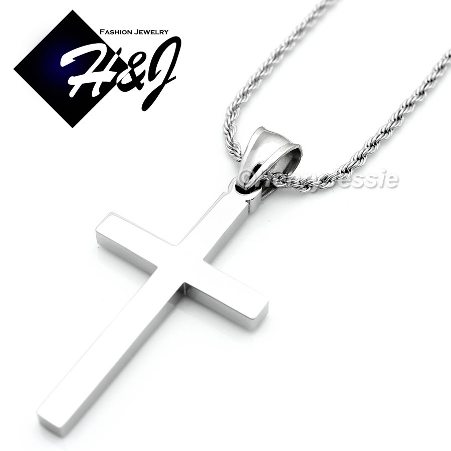 18″20″24″Stainless Steel 1.5mm Silver Rope Chain Necklace Plain Cross Pendant*SP