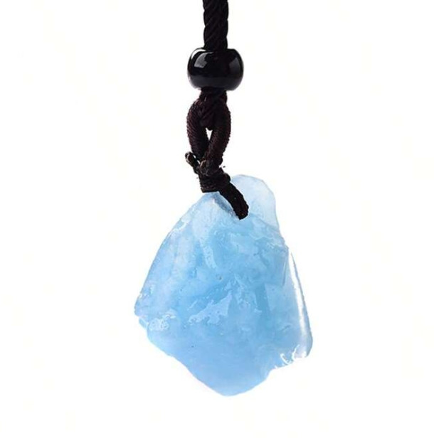 Raw Aquamarine Pendant Necklace Adjustable Blue Stone Necklaces Blue Crystal