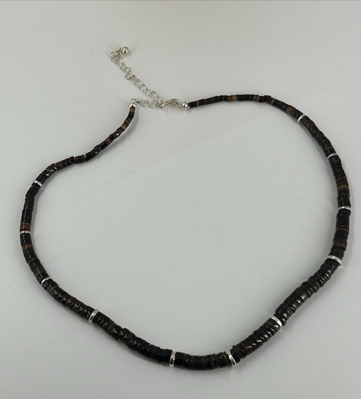 Natural Stone Chocker Necklace Graduated Silver Spacer Beads Earthy 17-20″