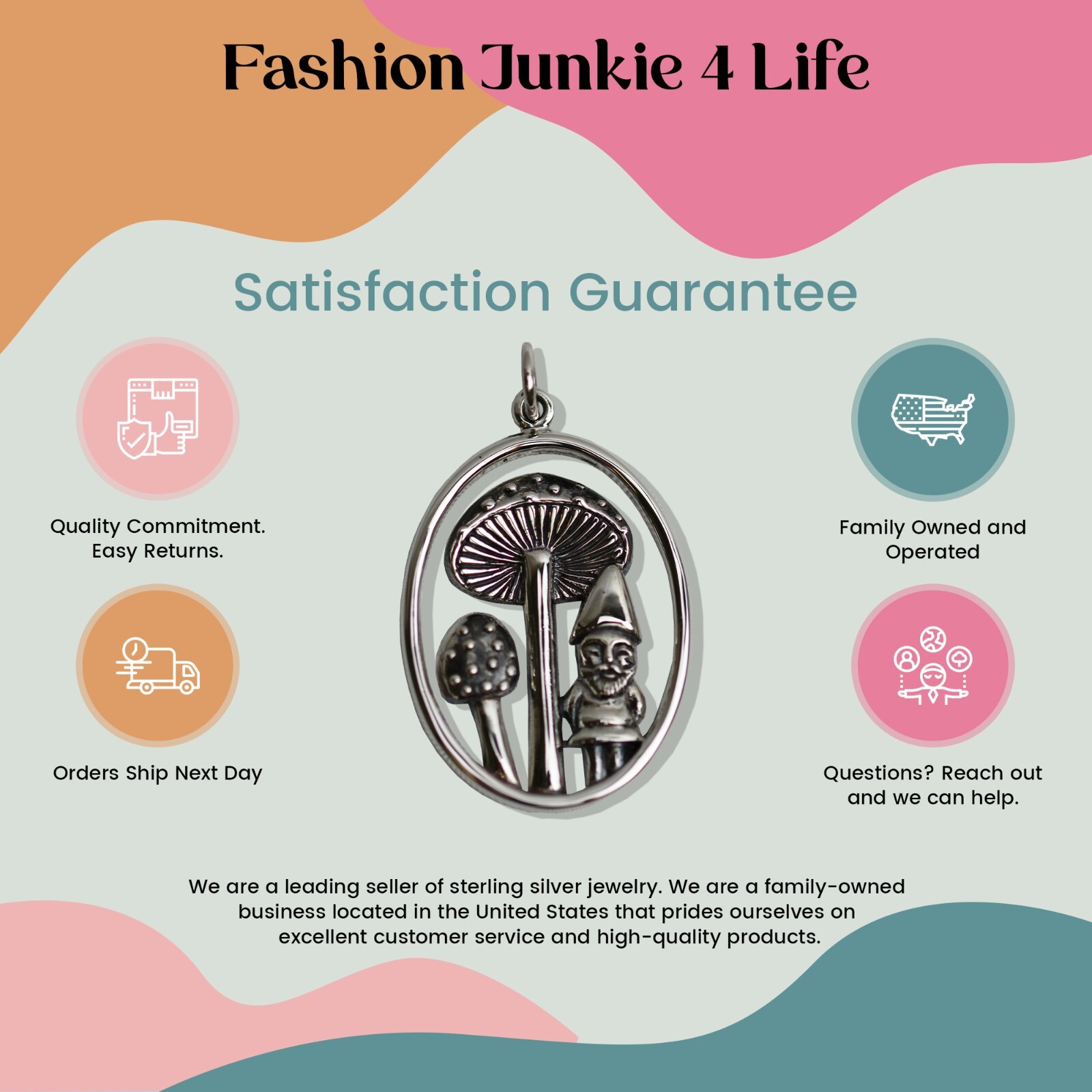 FashionJunkie4Life Mushroom and Gnome Pendant with 18″ Chain