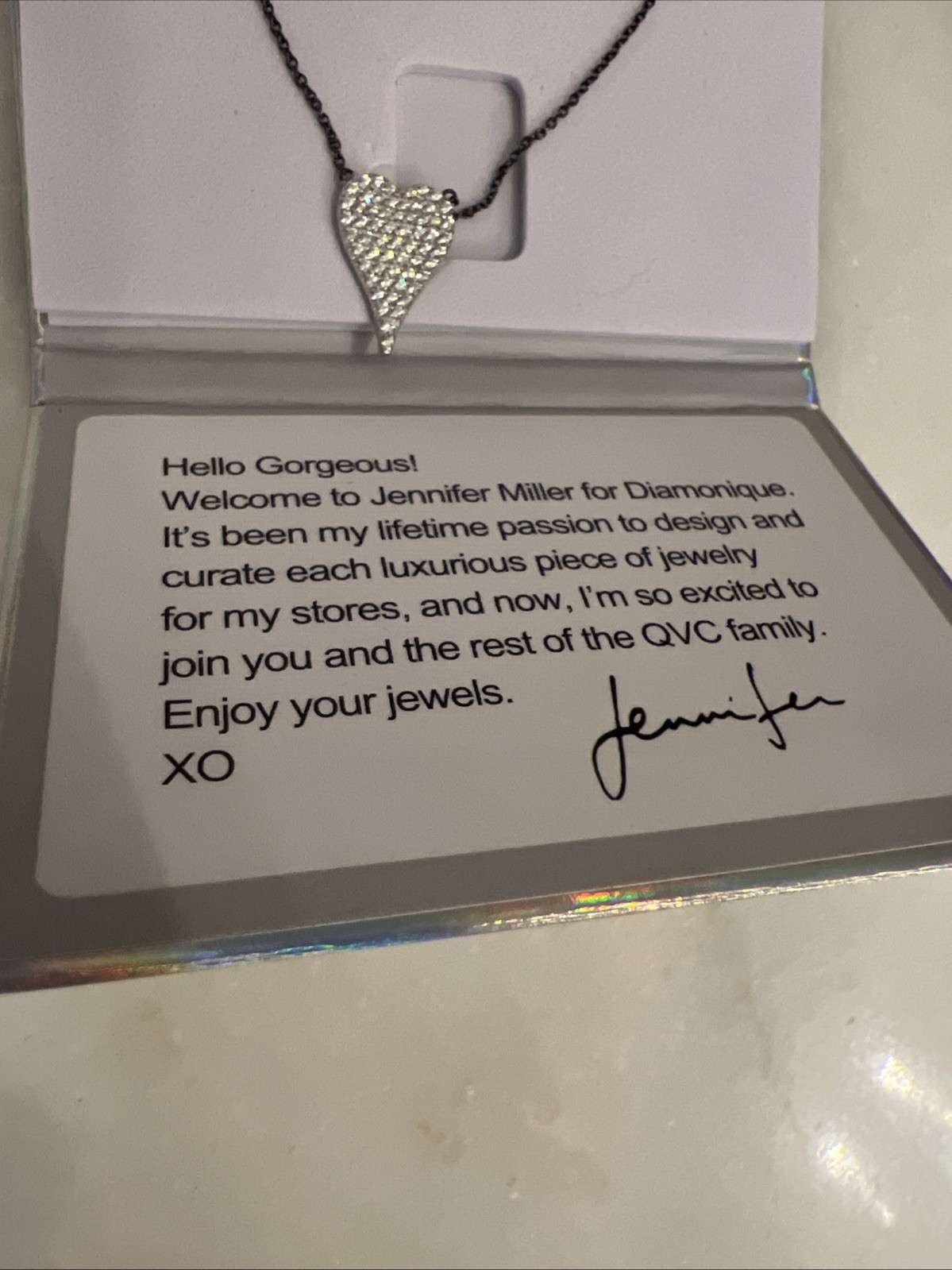 New Diamonique Jennifer Miller Pave Heart Necklace Sterling Silver 16” 4”