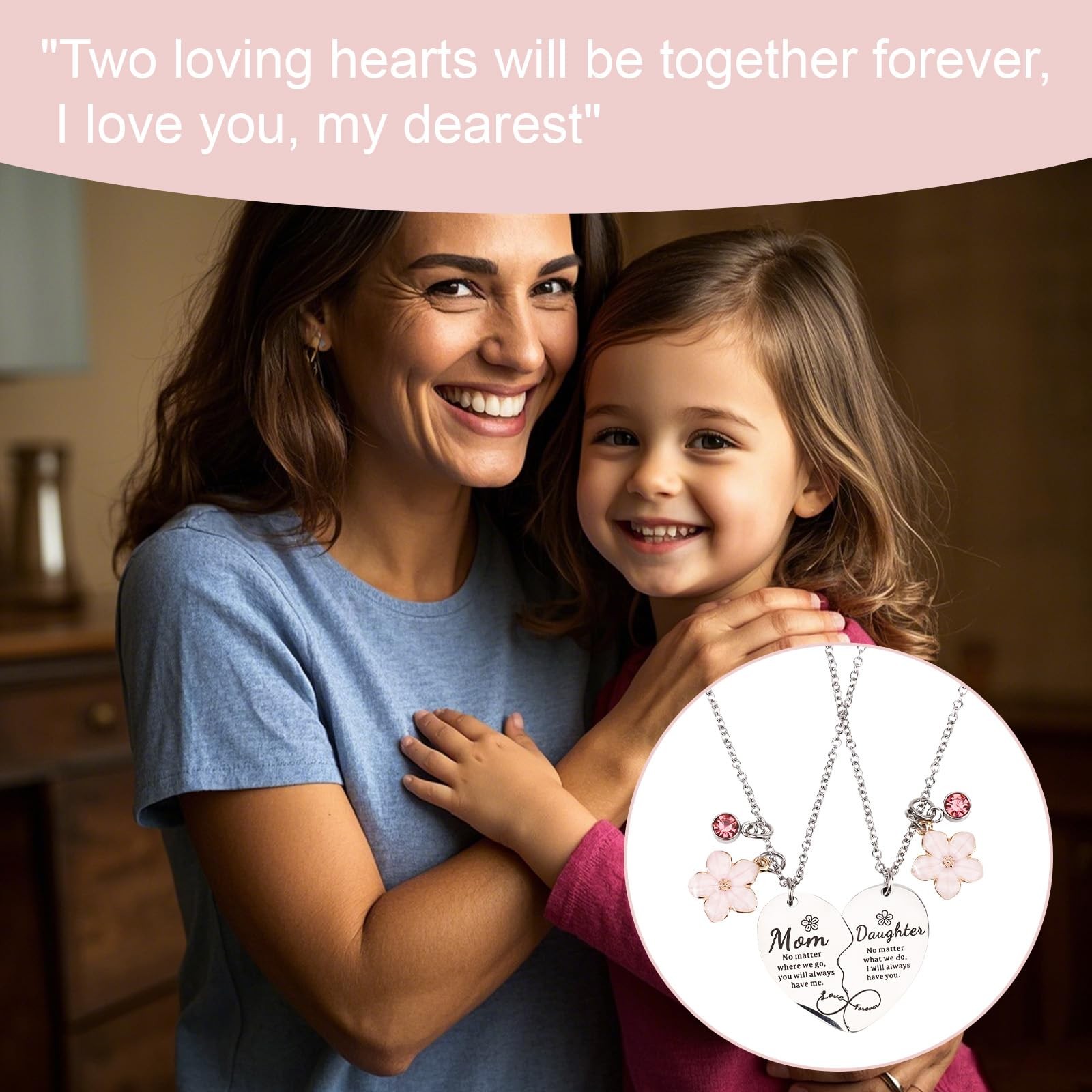 2 Pcs Mother and Daughter Heart Matching Necklace Set for Christmas Birthday