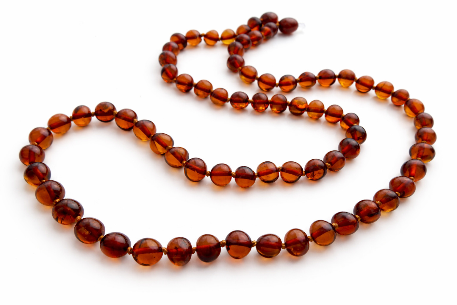 Natural BALTIC AMBER Necklace Round Beads Cognac Color 19” 50cm