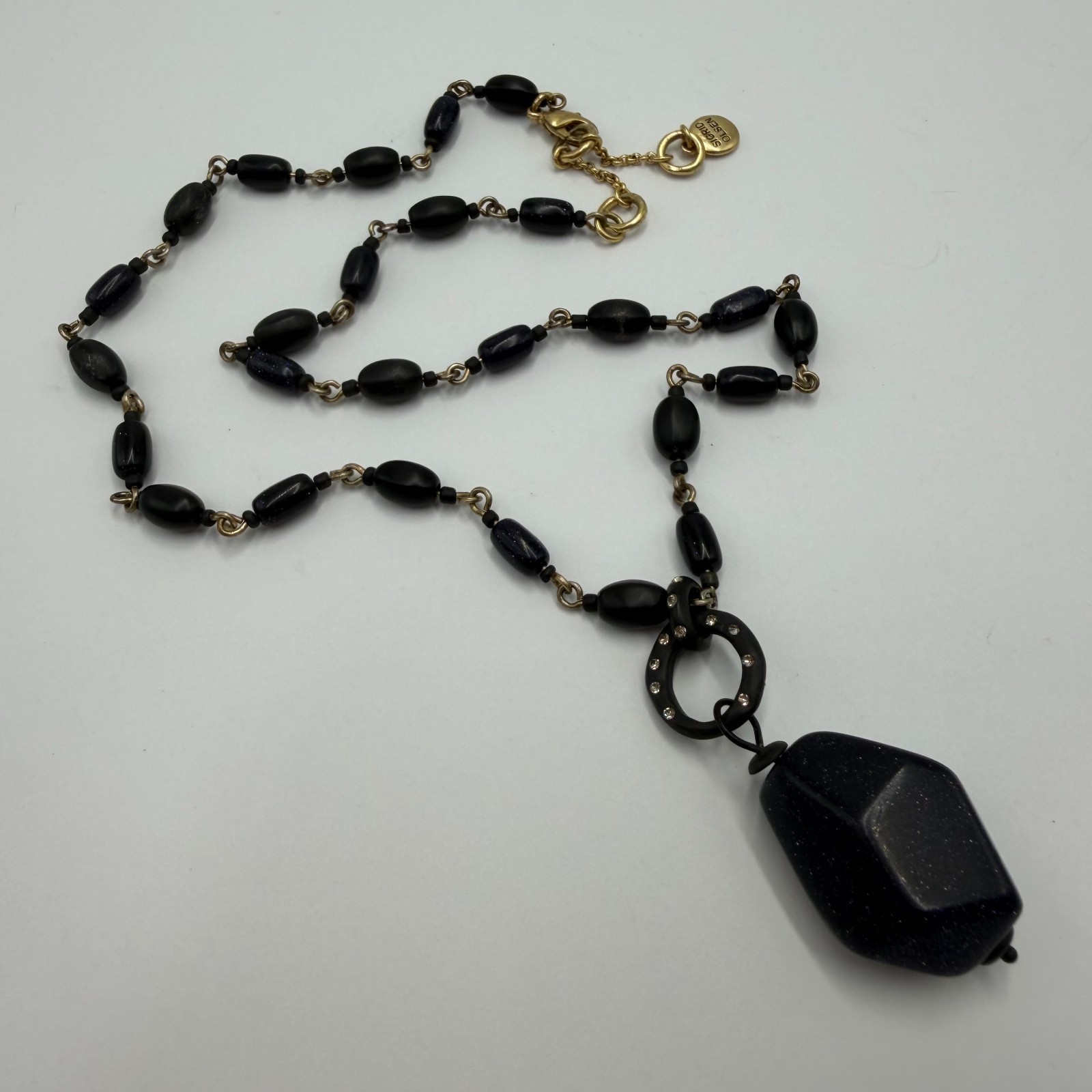 Vintage Black Beaded Pendant Necklace Gold Tone Toggle Clasp 1980s Style 45cm