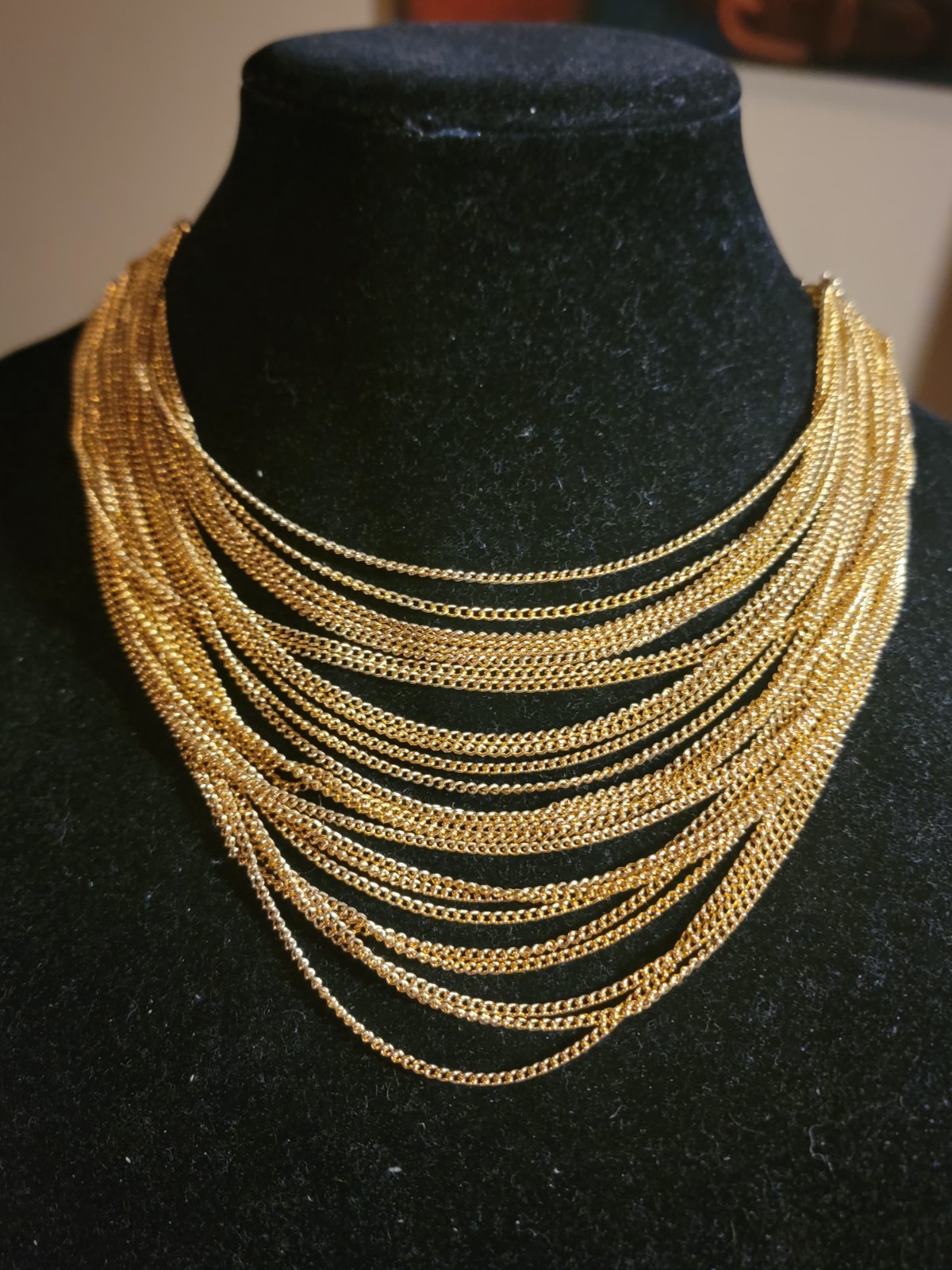 Vintage GOLD TONE MULTI-STRAND/ LAYERED CHOKER FASHION NECKLACE