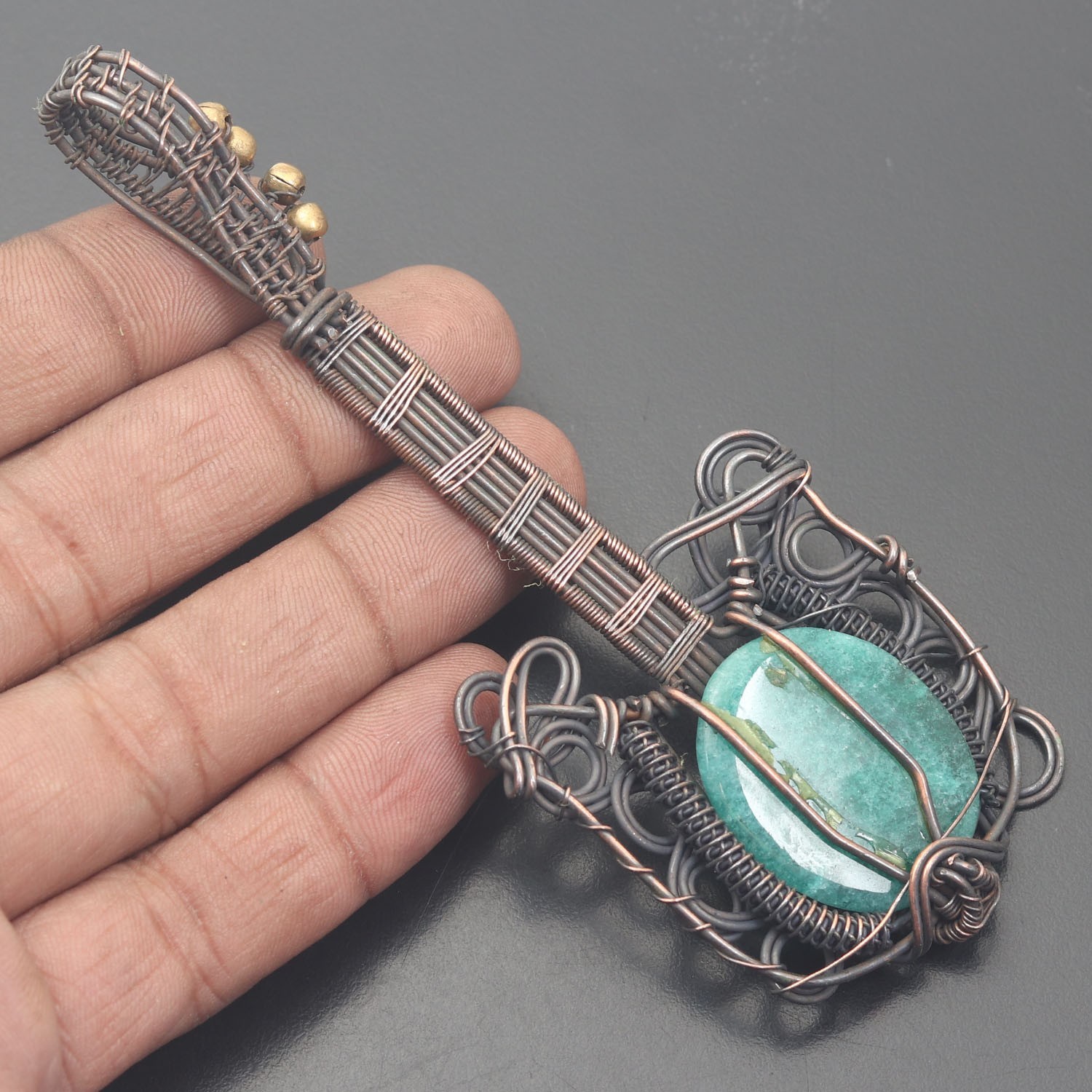 Green Quartz Gemstone Copper Wire Wrapped Handmade Pendant Jewelry Gift For Wife