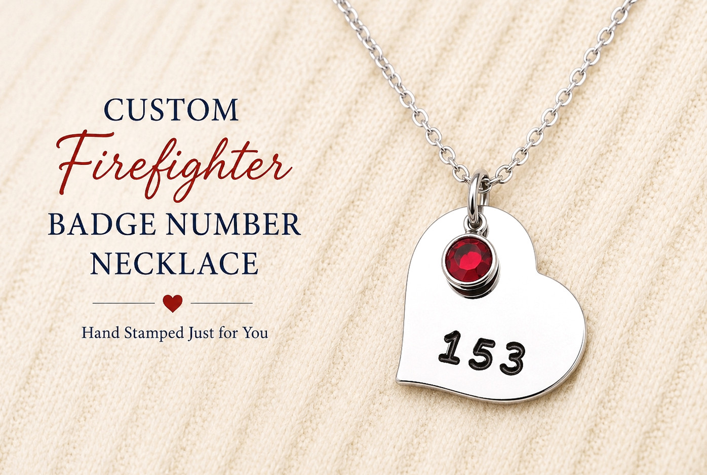 Fire Fighter Necklace with Badge Number, Personalized Firefighter Wife Jewelry