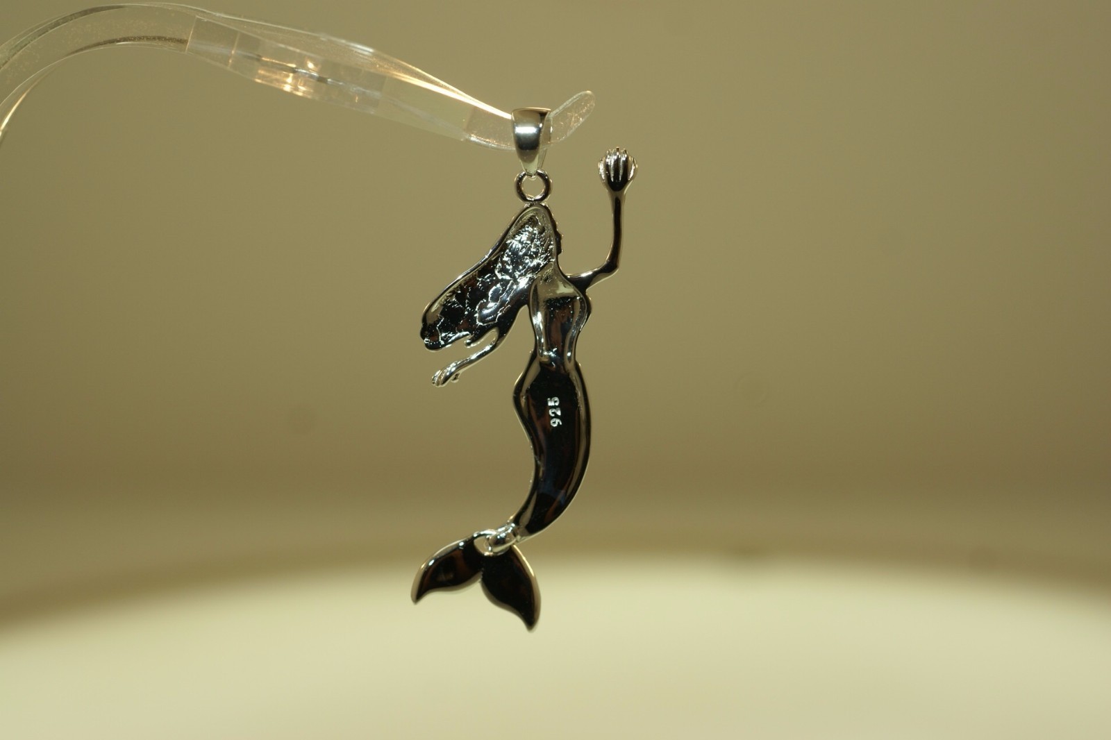 28MM RHODIUM 925 SILVER INLAID WHITE OPAL WIGGLING HAWAIIAN MERMAID CZ PENDANT