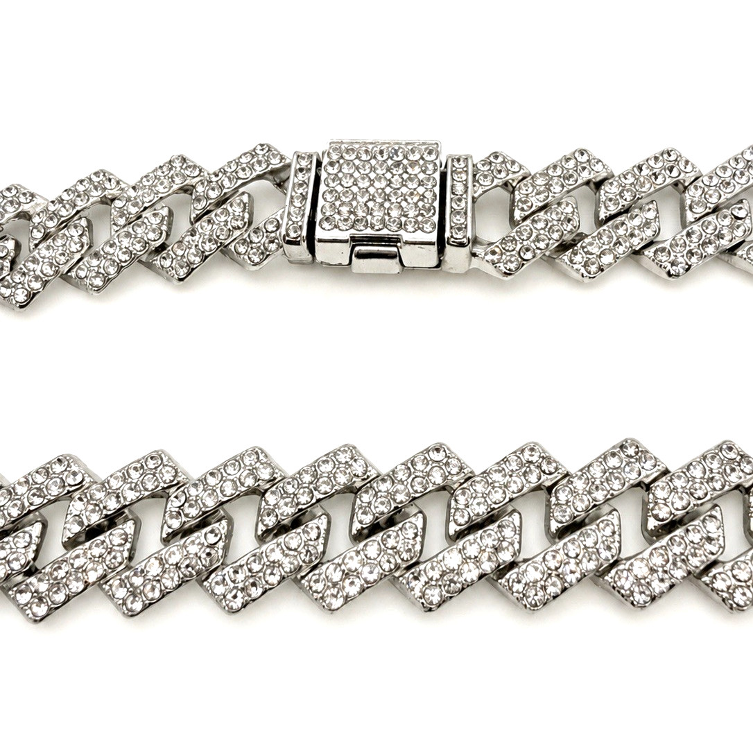 Silver Tone Pavé Bling Crystal Rhinestone Cuban Link Necklace 20″ NWOT