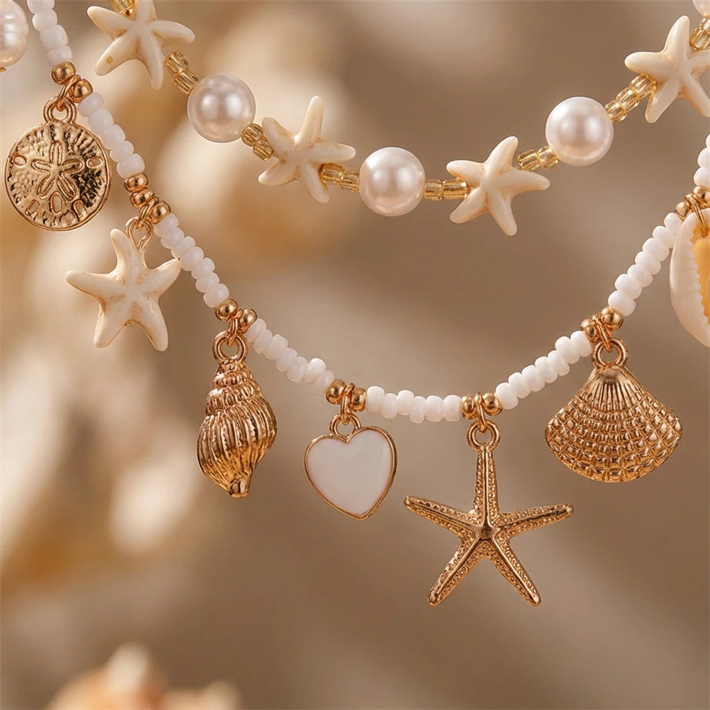 Bohemia Double Layer Shell Conch Pendant Necklace for Women Handmade Imitation P