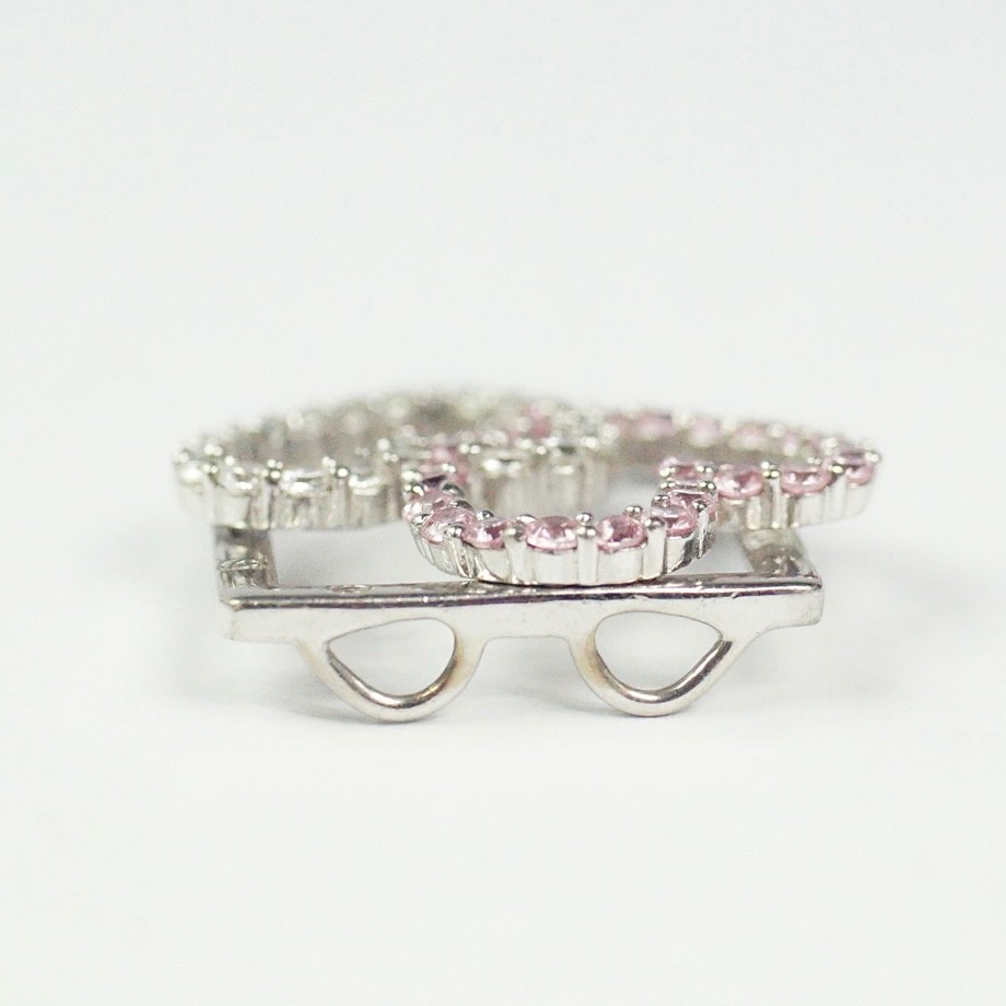 Sterling Silver Pink Ice And Clear Colorless CZ Hearts In Rectangle Pendant