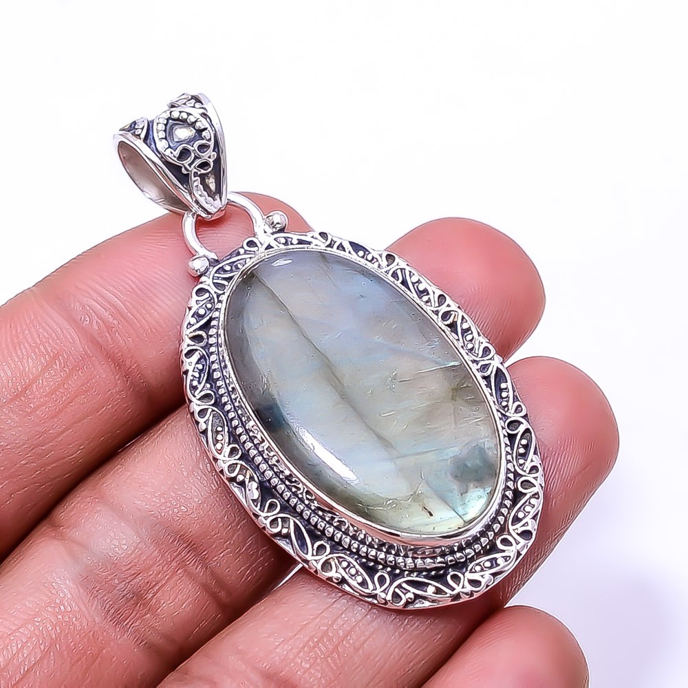 Natural Labradorite Fine Art 925 Sterling Silver Pendant 2.15″ P7 Christmas Gift