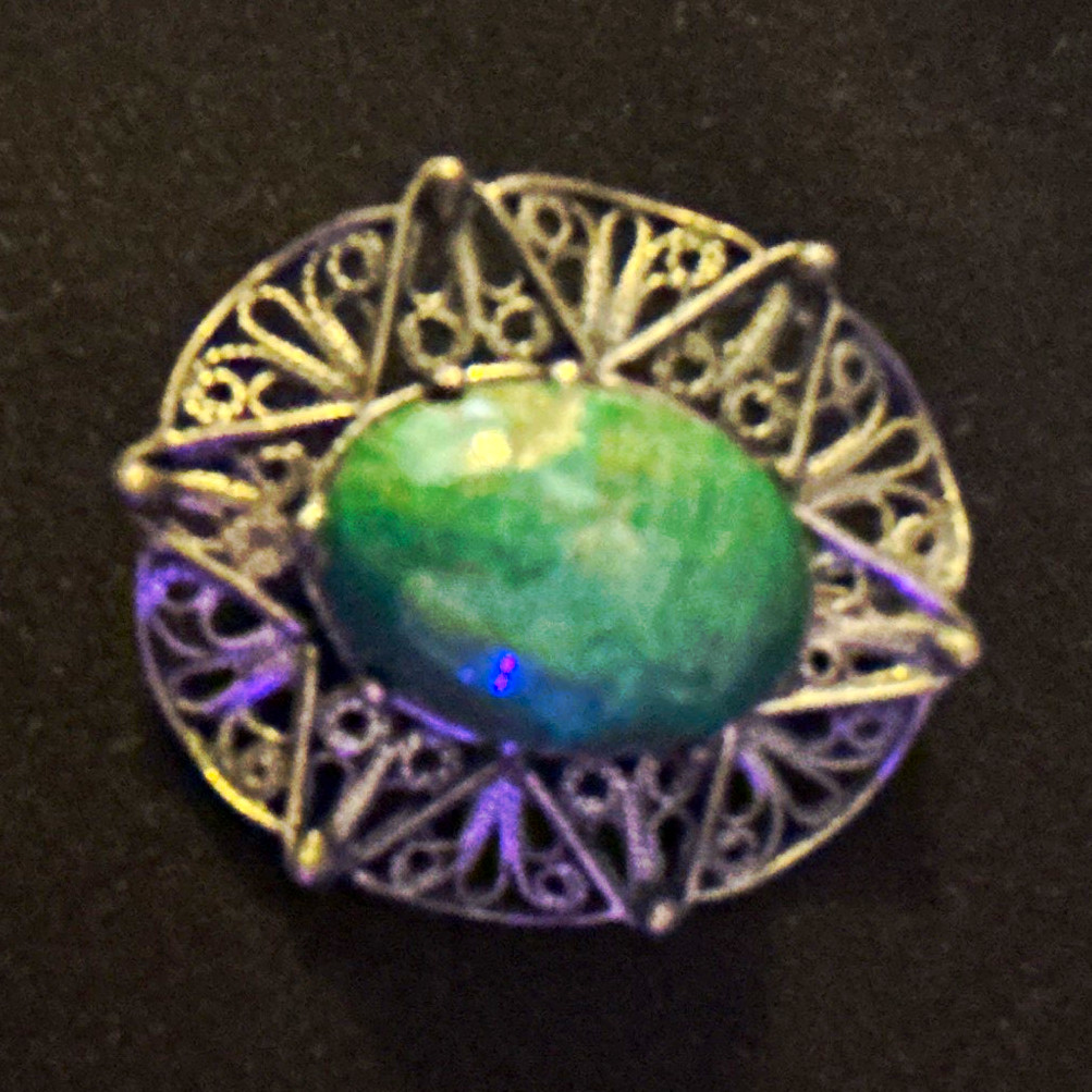 Sterling Silver Filigree Oval Green Stone Charm Pendant or Brooch, You Decide!