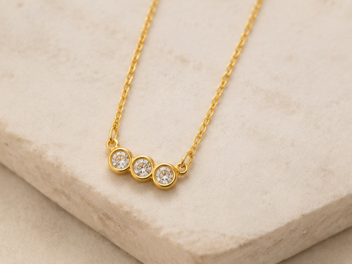 2Ct Round Cut Moissanite VVS1 3-Stone Pendant Necklace 14K Yellow Gold Plated