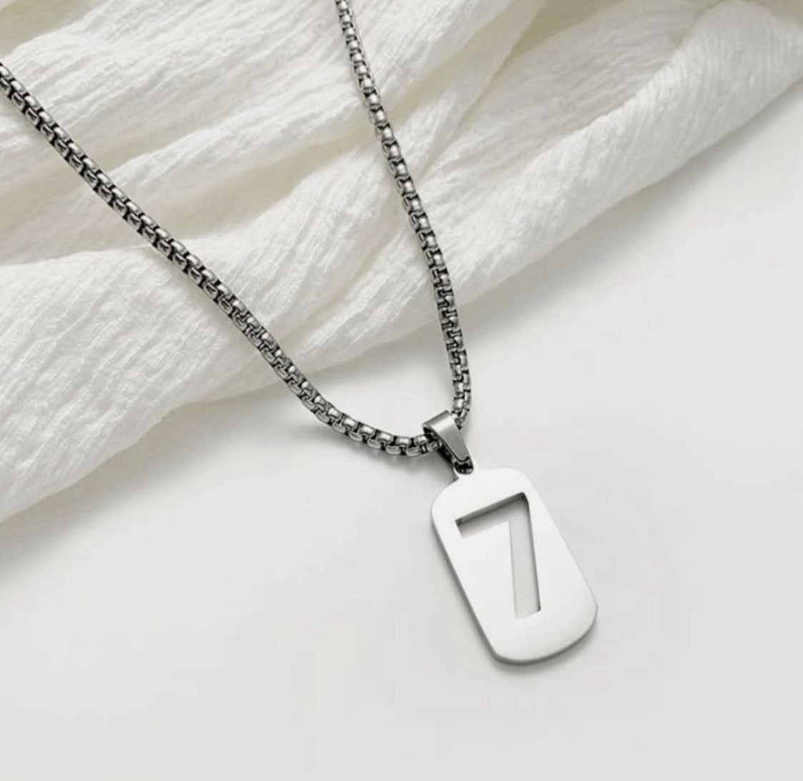 Lucky Number 7 Cutout Dog Tag Figure Arabic Numerals Pendant Necklace