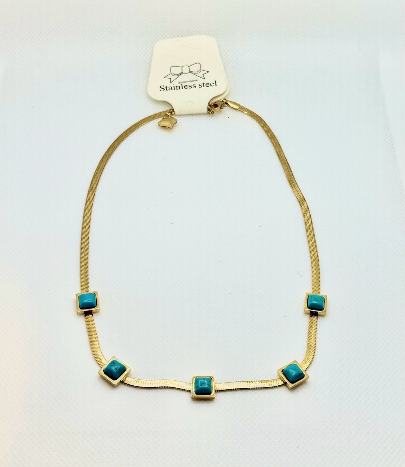 Gold-Tone Stainless Steel Snake Chain Choker Necklace with Blue Stone Accents