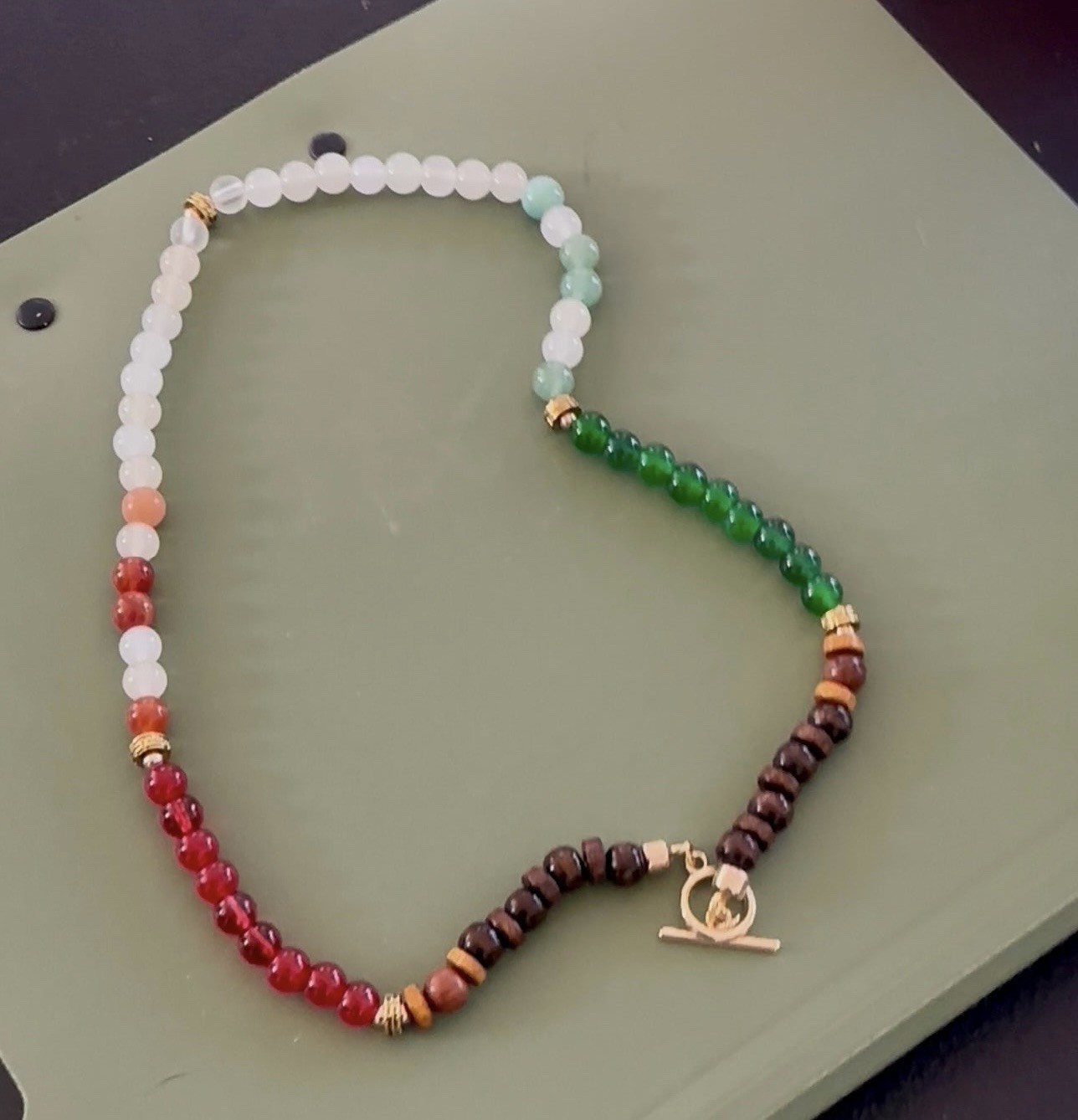 Latin Style beaded Necklace, natural Stone w/ Toggle Clasp.