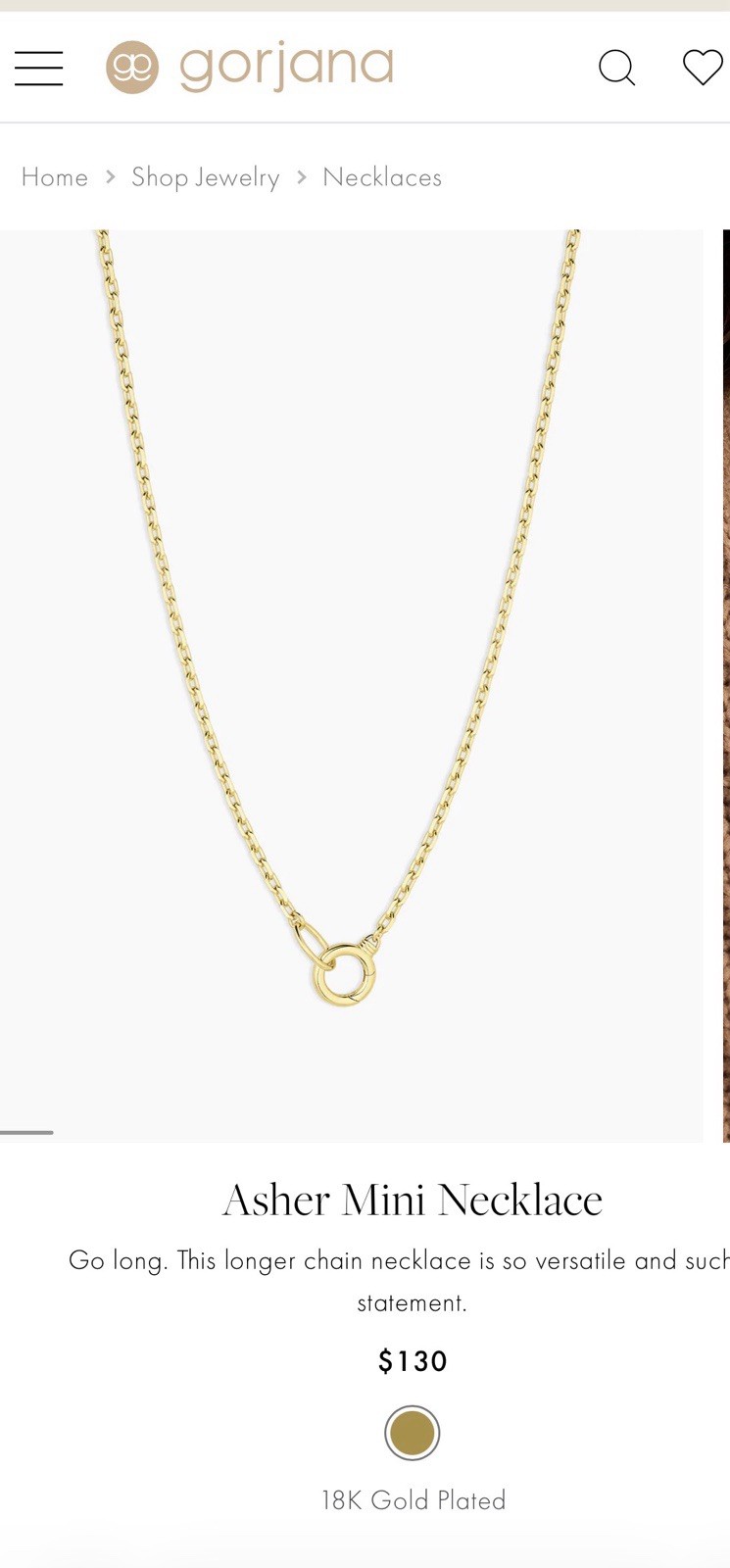 GORJANA 18K Gold Plated Asher Delicate Necklace, 20″ NEW $130