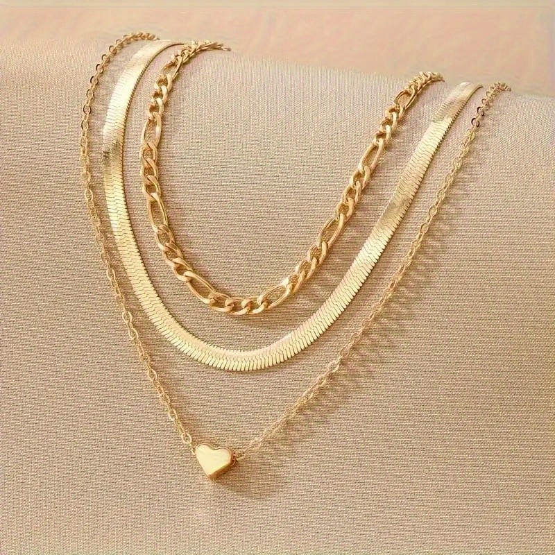 Women’s Heart Pendant Snake Bone Chain Necklace Fashion Layered Necklace Alloy