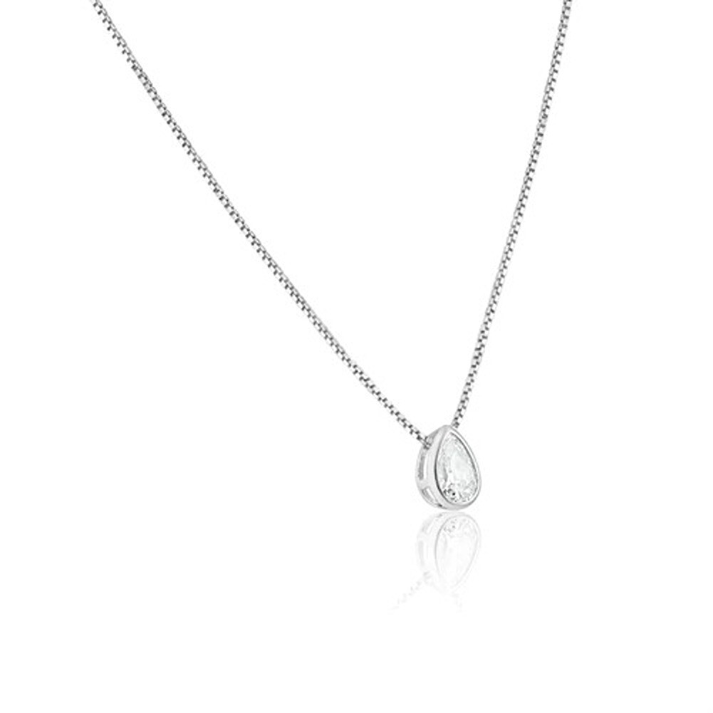 Rhodium Plated Jewelry Teardrop Clear Cubic Zirconia Pendant Chain Necklace