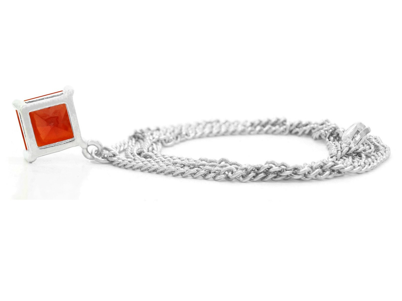 Authentic white gold plated necklace drop red square gem pendant and gift box