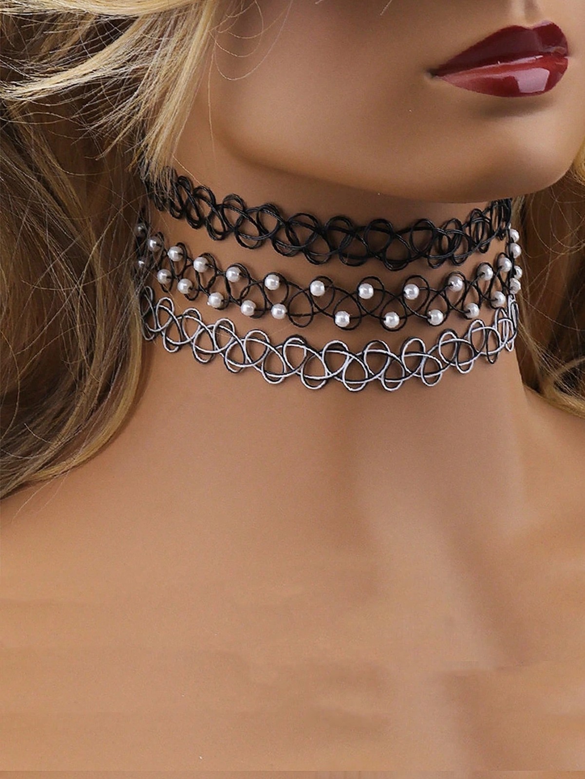3pcs Stretch Choker Creative Women Necklace Elastic Tattoo Vintage Adjustable US