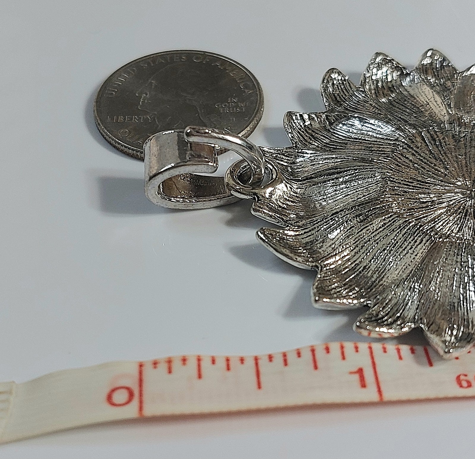 Large silver sunflower necklace pendant