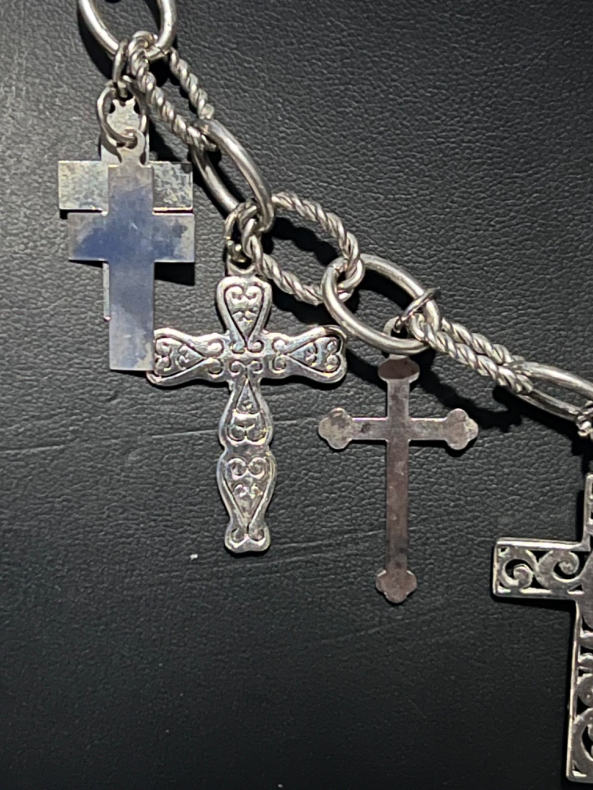 Silver-tone Various Cross Pendant Charms Chain-link Necklace