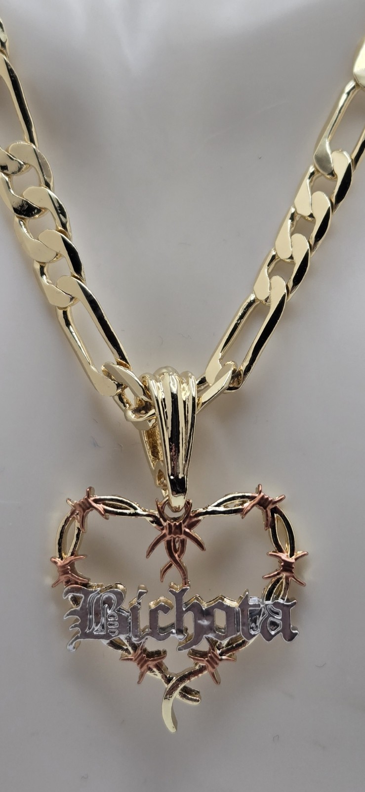 14k Gold Plated Cuban Necklace 24 Inches Long With Charm.