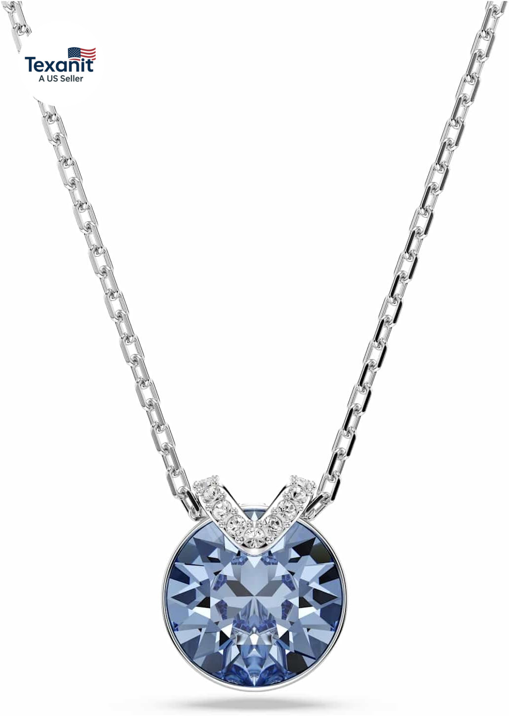 Bella V Pendant, round Cut, Blue, Rhodium Finish