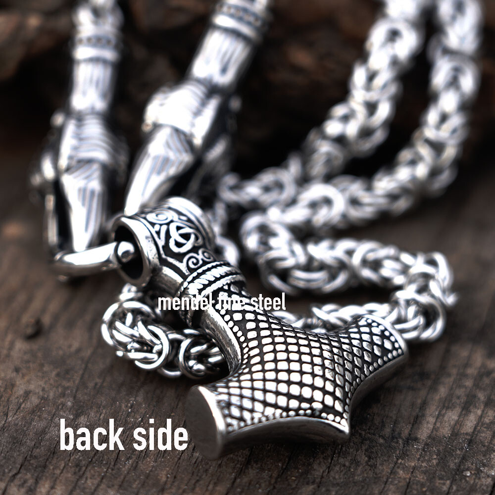 MENDEL Mens 30 Inch Large Big Viking Thors Raven Mjolnir Pendant Necklace Chain