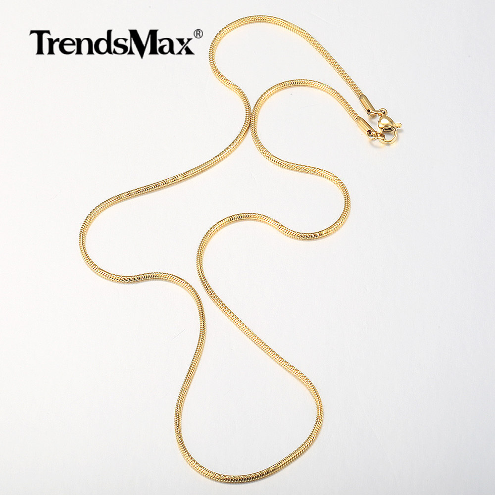 0.9-2.0mm Gold Plated Stainless Steel Square Snake Chain Necklace Women Men Link