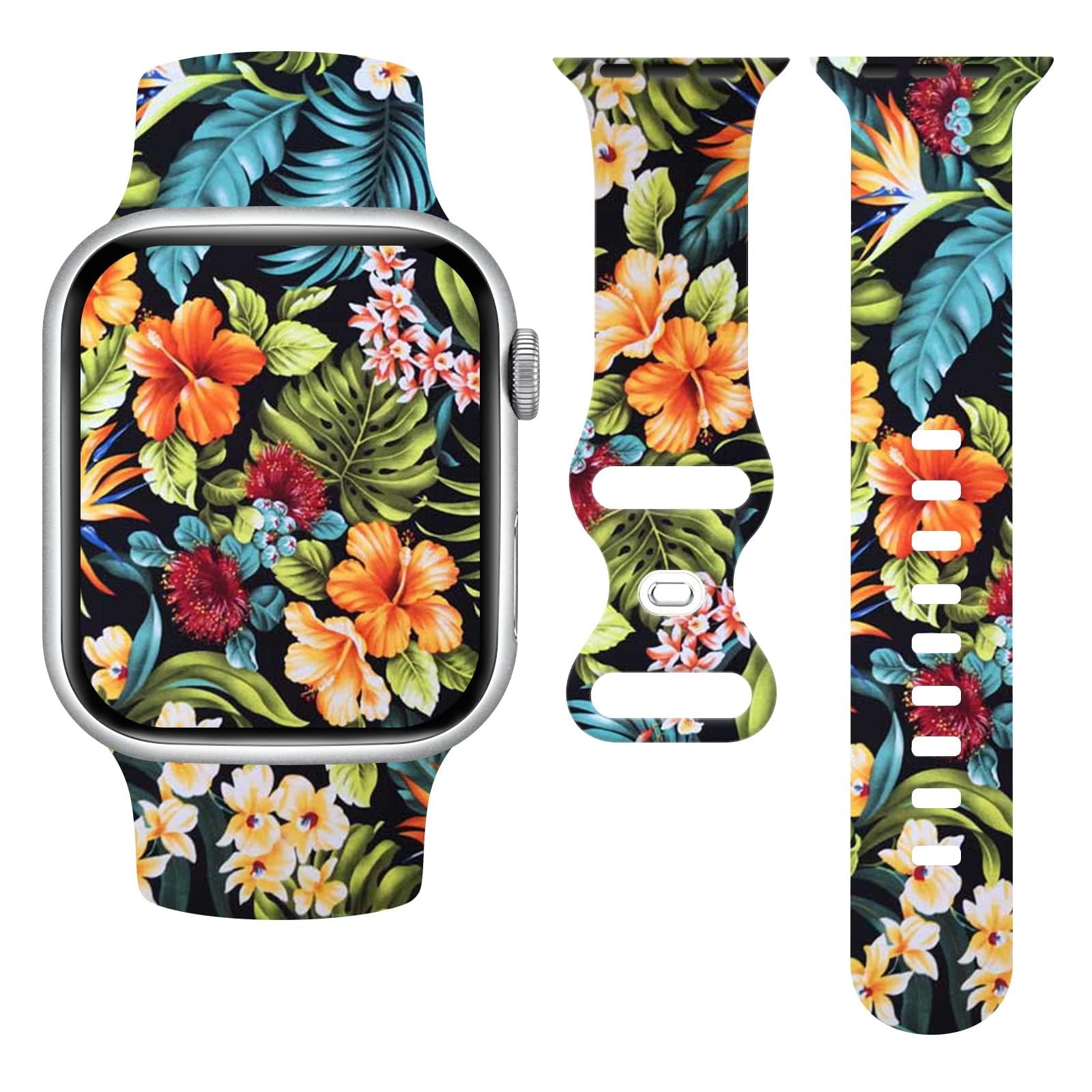 Watch Band Hawaiian Flowers Silicone Compatible Apple 42/44/45/49mm 42mm 44mm
