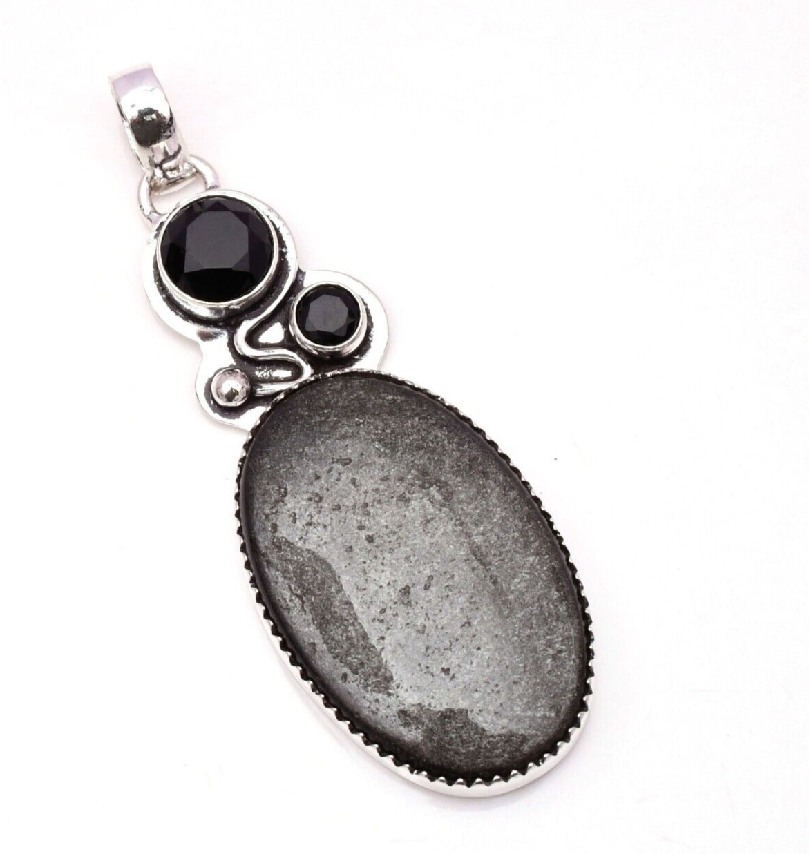 Silver Sheen Obsidian Gemstone 925 Sterling Silver Handmade Jewelry Pendant2.15″