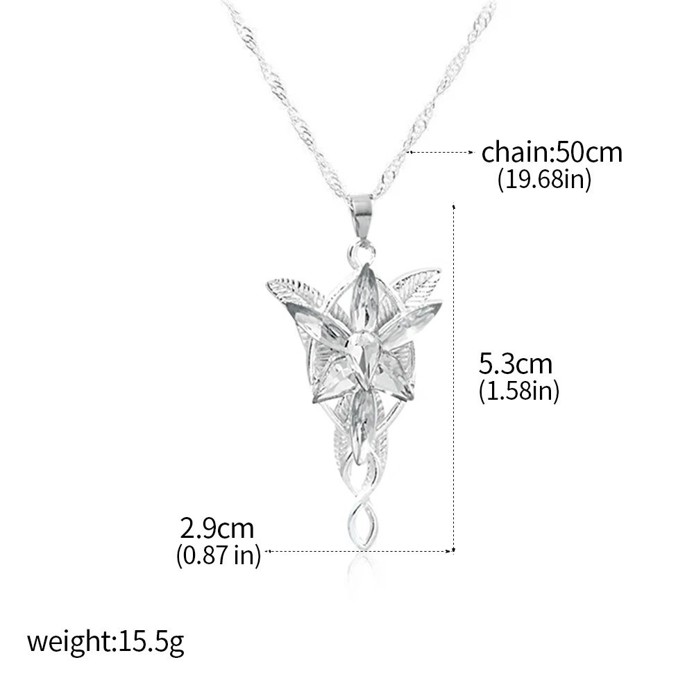 New Lord of The Rings Arwen’s Necklace Evenstar Pendant Crystal Silver Chain