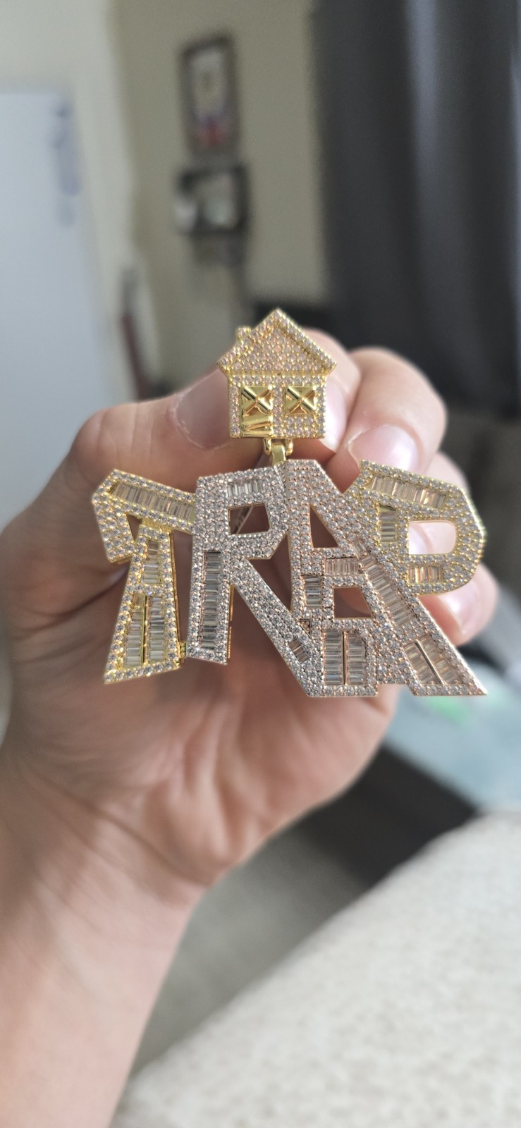 14k Gold Filled TRAP HOUSE Pendant Iced Pavé SIMULATED 5A CZ Baguette Hip Hop