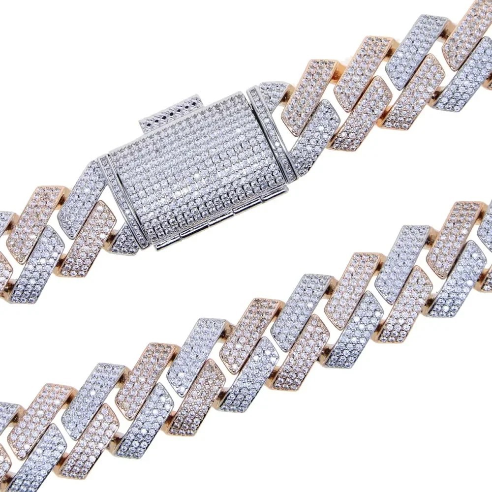 Luxury Iced Out Cuban Link Chain ,19mm -Two Tone Color Rectangle CZ Cubic