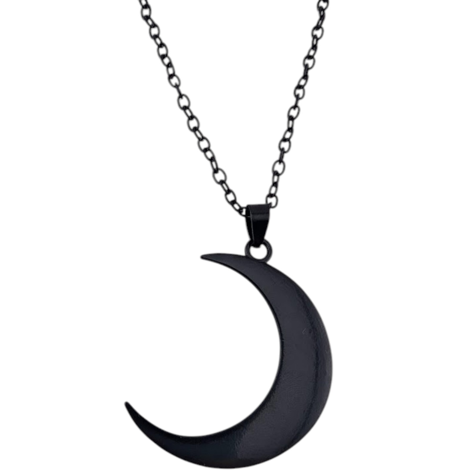 BLACK METAL CRESCENT MOON NECKLACE simple gothic pendant on chain pagan W6